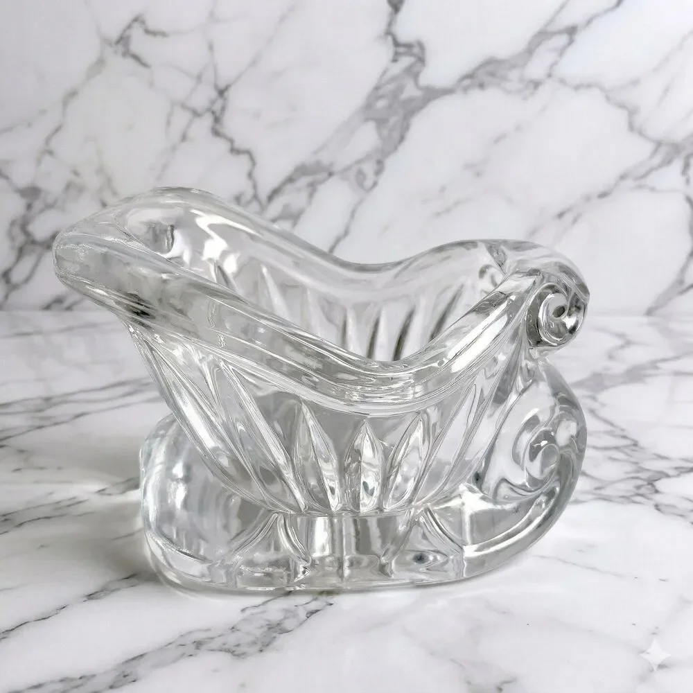 Vintage Santa Sleigh 24% St George Lead Crystal Tea Light Holder Candy Dish